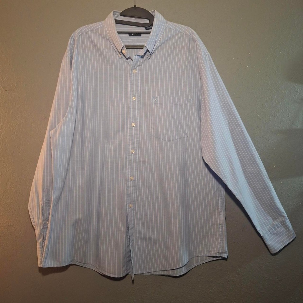 Blue and white striped long sleeve button